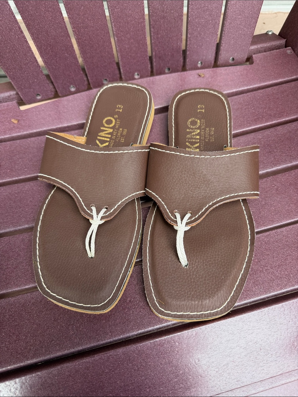 KINO Brown Men's Leather-Style Thong Sandals